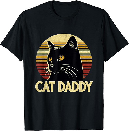 Cat Daddy Funny Cool Black Cat Father's Day Retro Cat Dad T-Shirt