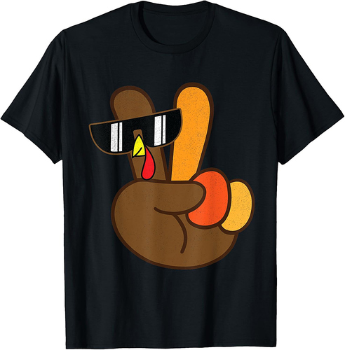 Peace Sign Turkey Hand Cool Thanksgiving Boys Men Women T-Shirt
