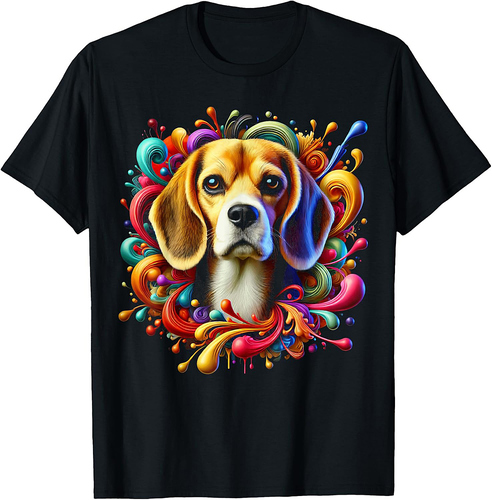 Cute Beagle in Colourful Splashes T-Shirt