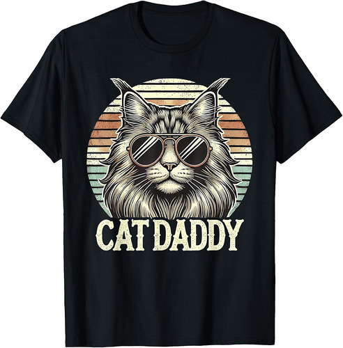 Cat Daddy Cool Maine Coon Cat Father's Day Retro Cat Dad T-Shirt