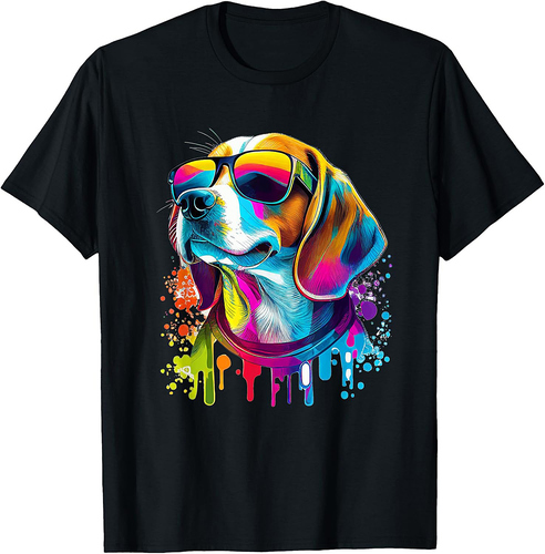 Colorful Beagle Pet Sunglasses Dog Owner T-Shirt