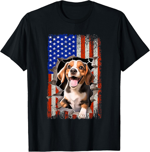 Funny Beagle Torn American Flag Vintage 4th Of July T-Shirt