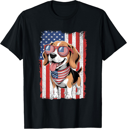 Funny Beagle 4th of July Dog Patriotic USA Flag Man Woman T-Shirt