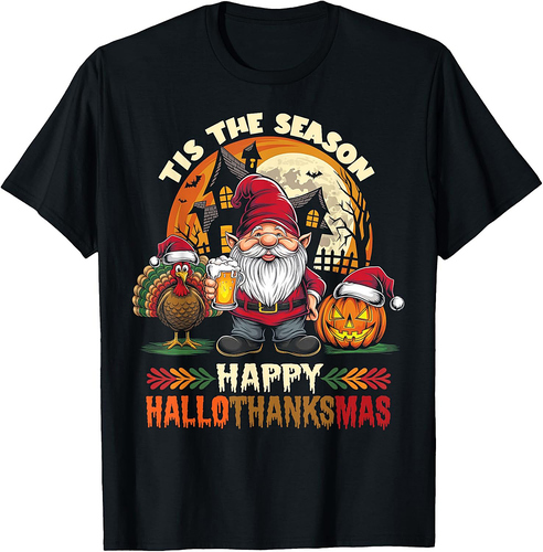 Happy Hallothanksmas Halloween Thanksgiving Merry Christmas T-Shirt