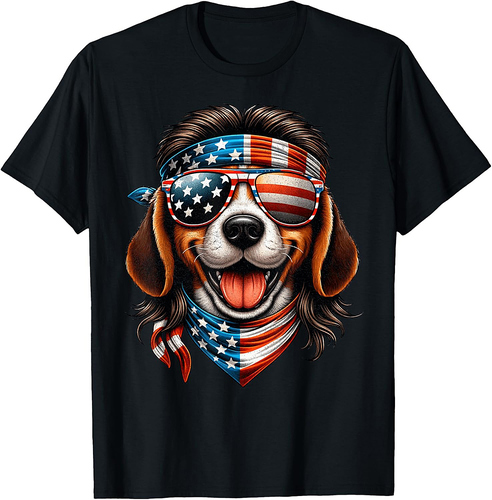 Beagle American Flag Patriotic Mullet Beagle Dog 4th Of July T-Shirt