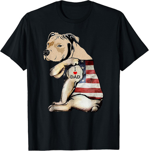 Pitbull I Love Dad Tattoo Fathers Day T-Shirt