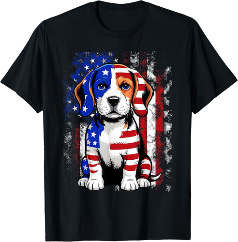 Cute Beagle Dog USA-Flag Women Men Dog Lovers 4th Of July T-Shirt