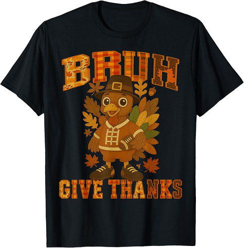 Thanksgiving: Bruh Meme Patchwork Turkey Football Boy T-Shirt