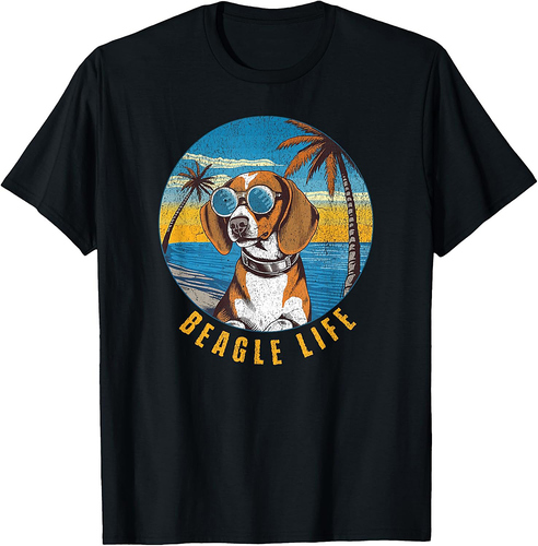 Vintage Beagle Life, Beagle in Sunglasses on Beach T-Shirt for Men Women