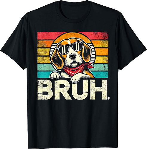 Bruh Retro Vintage 80s Dog Sunglasses BRUH Funny Bruh Beagle T-Shirt