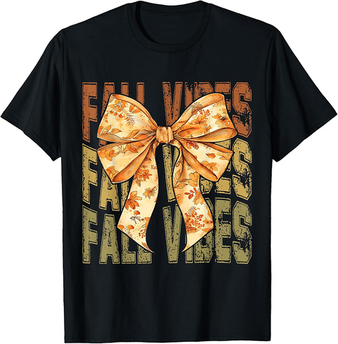 Fall Vibes Coquette Bow Vintage Thanksgiving Autumn Season T-Shirt