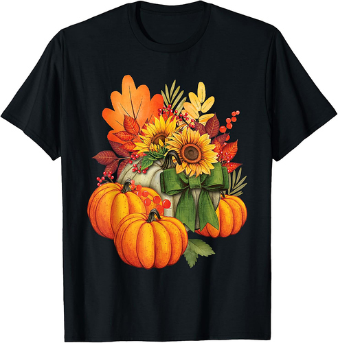 Thanksgiving Pumpkin Sunflower Fall Autumn Holiday T-Shirt