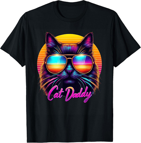Cat Daddy Funny Cool Black Cat Father's Day Retro Cat Dad T-Shirt