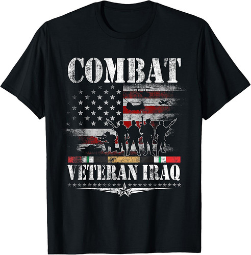 Combat Veteran Iraq T-Shirt Iraq War Service Flag Patriotic T-Shirt