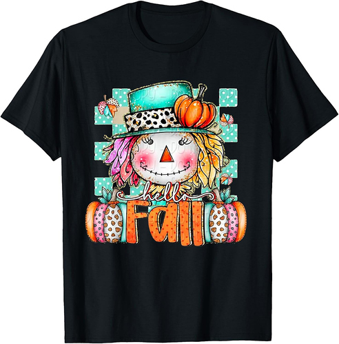 Cute Scarecrow Pumpkin Thanksgiving Halloween Hello Fall T-Shirt