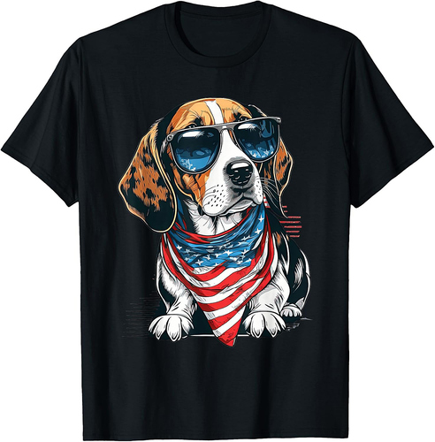 Beagle With American Flag Patriotic USA For 4th Of July Women Men T-Shirt