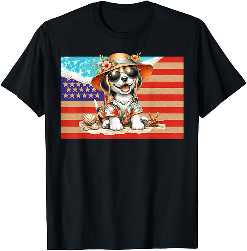 Beagle Dog 4th of July USA Flag Beach Vacation T-Shirt