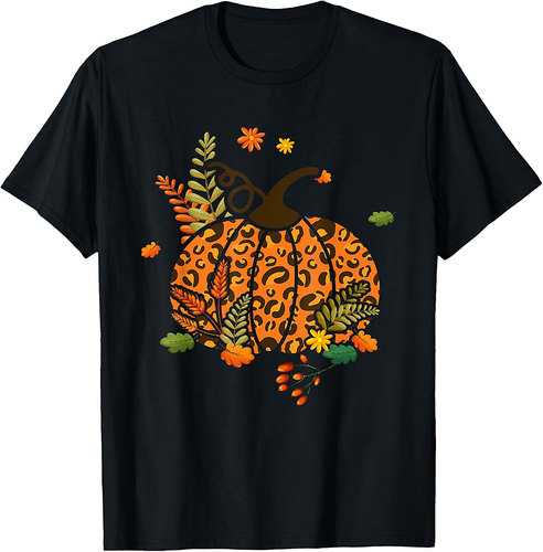 Leopard Print Pumpkin Halloween Fall Autumn Thanksgiving T-Shirt
