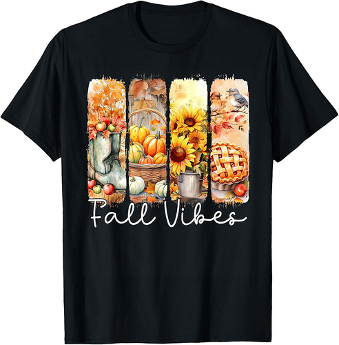 Fall Vibes Cozy Season Pumpkin Flower Pie Thanksgiving T-Shirt