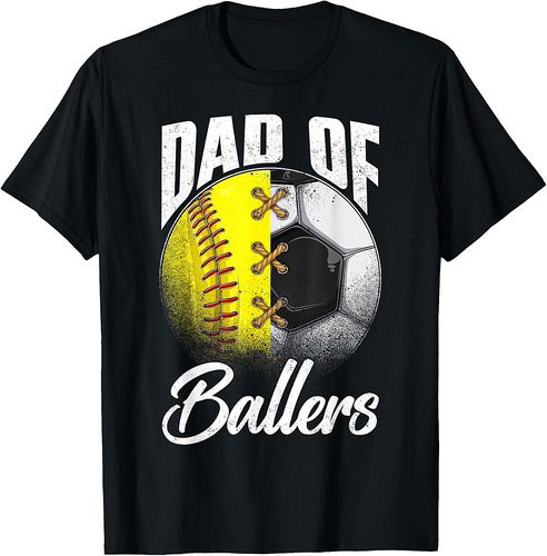 Retro Dad Of Ballers Soccer Softball Lover Fan Fathers Day T-Shirt