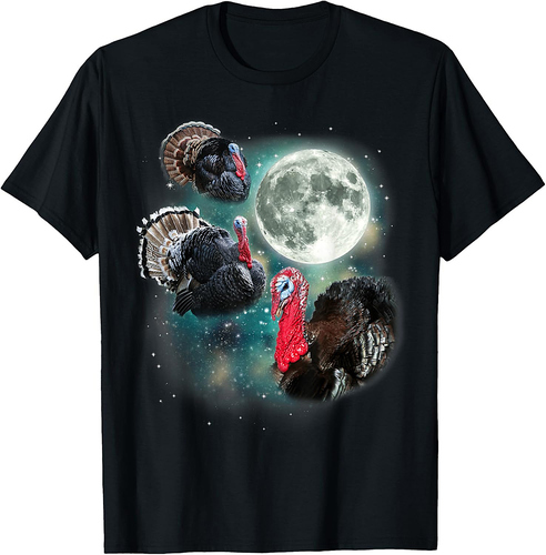 Three Turkey Moon  Funny Weird Cursed Parody Thanksgiving T-Shirt