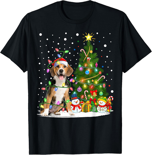 Santa Beagle Dog Xmas Tree Lighting Beagle Christmas Men Women T-Shirt