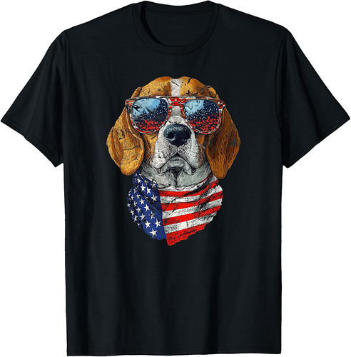 Beagle American Flag USA Patriotic 4th of July Dogs Lover T-Shirt