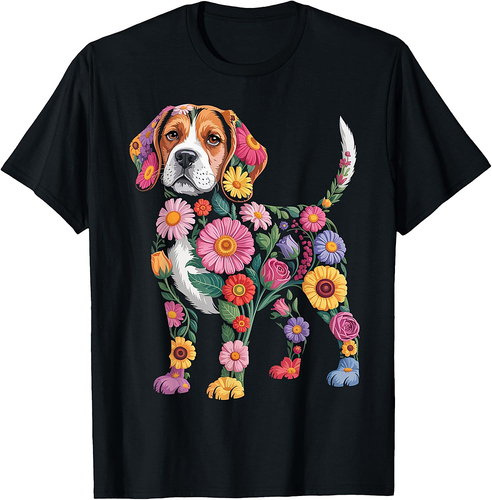 Beagle Dog Flower Funny Dog Lover T-Shirt