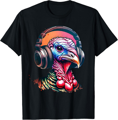 Turkey With Headphones Thanksgiving T-Shirt