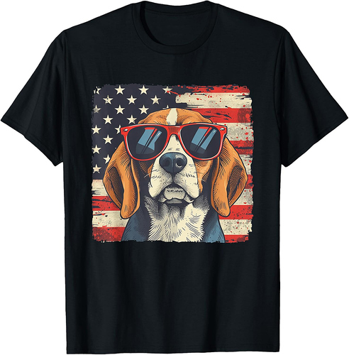 Patriotic Red White Blue Beagle Dog Tee Fourth of July Men T-Shirt