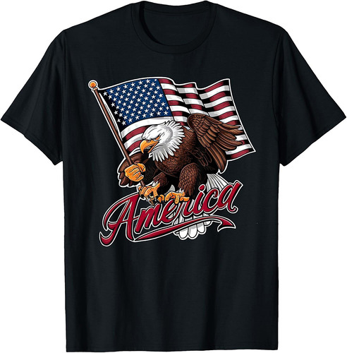 America USA Flag Patriotic Veteran 4th of July Bald Eagle T-Shirt