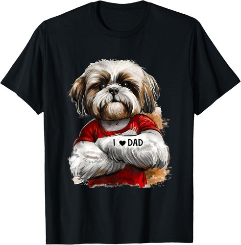 I Love Dad Tattoo Shih Tzu Dad Funny Father's Day T-Shirt