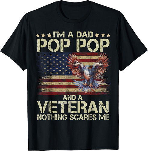Dad Pop Pop Veteran American Flag flying eagle Father's Day T-Shirt