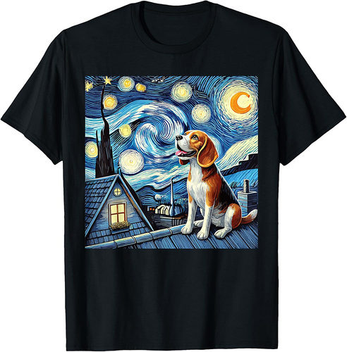 Beagle Under The Starry Night on Rooftop T-Shirt