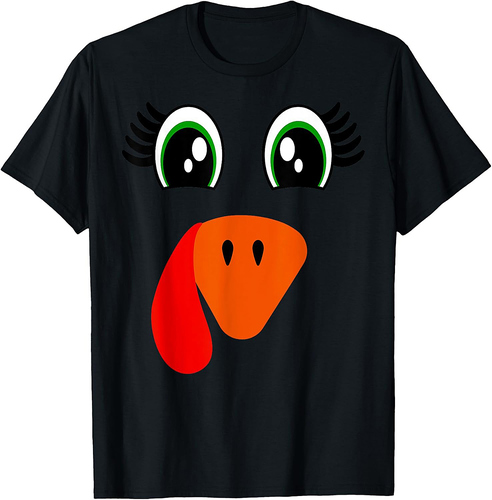 Turkey Face Eyelashes Halloween Thanksgiving T-Shirt