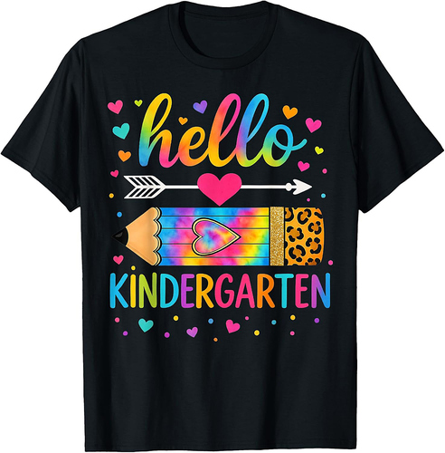 Back To School Hello Kindergarten Leopard Tie Dye Pencil Kid T-Shirt