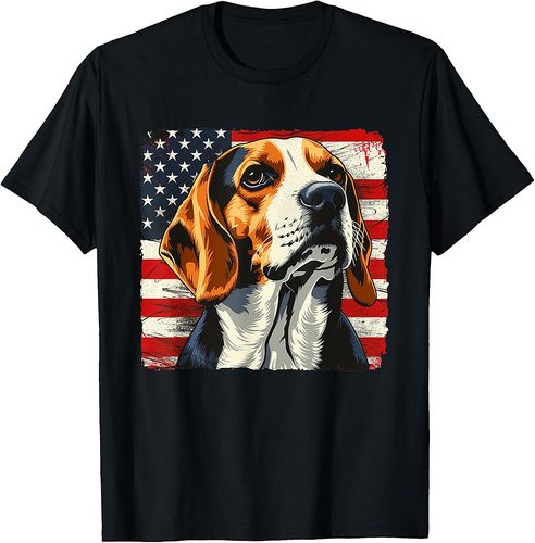 Beagle Art Print USA Flag Patriotic Shirt July 4th Women Men T-Shirt
