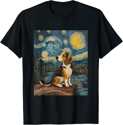Beagle Dog Van Gogh Style Starry Night Graphic T-Shirt
