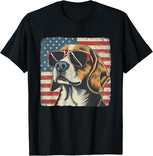Beagle Dog USA Flag Fourth of July Gift Men Women T-Shirt