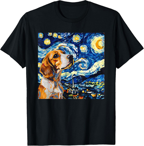 Beagle Dog Van Gogh Style Starry Night T-Shirt
