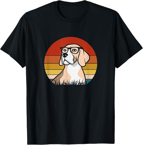Beagle Puppy With Glasses Funny Nerd Beagle Dog Retro T-Shirt