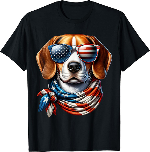 Beagle Wearing USA Flag Sunglasses 4th of July Patriotic Dog T-Shirt for Women Men