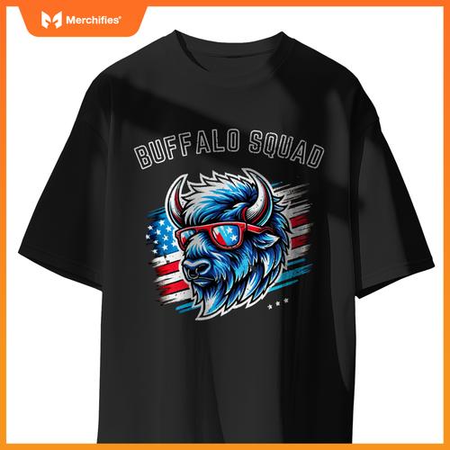 Bisan Buffalo Squad Patriotic Design American Flag Wildlife T-Shirt