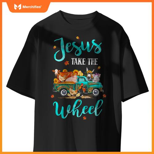 Jesus Take Wheel T Autumn Fall Farm Animal Truck T-Shirt