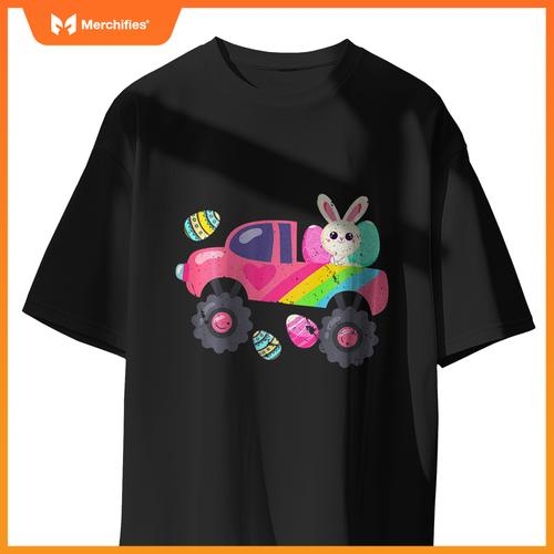 Kids Cute Bunny Rabbit Happy Easter Monster Truck Kids Egg Hunt T-Shirt