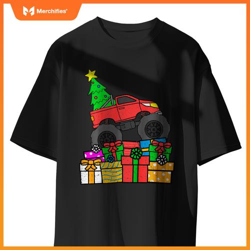 Kids Boys Monster Truck Christmas Toddler Kids T-Shirt