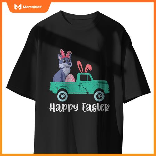 Happy Easter Wolf Bunny Riding Truck Boys Toddler T-Shirt