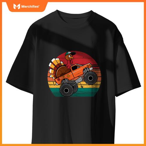 Monster Truck Turkey Sunset Toddler Thanksgiving T-Shirt