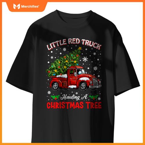 Little Red Truck Hauling A Christmas Tree T-Shirt