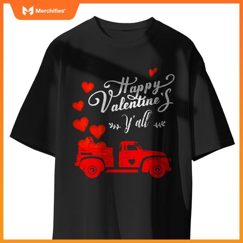 happy valentine day valentine truck car t-shirt